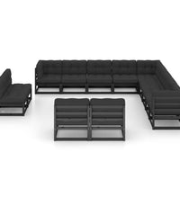 13-tlg. Garten-Lounge-Set mit Kissen Schwarz Massivholz Kiefer