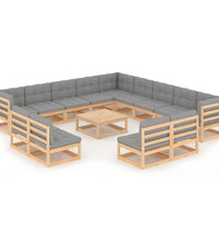 14-tlg. Garten-Lounge-Set mit Kissen Massivholz Kiefer