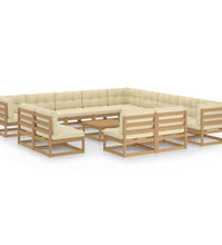 14-tlg. Garten-Lounge-Set mit Kissen Honigbraun Massivholz