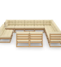 14-tlg. Garten-Lounge-Set mit Kissen Honigbraun Massivholz