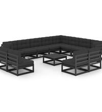 14-tlg. Garten-Lounge-Set mit Kissen Schwarz Massivholz Kiefer