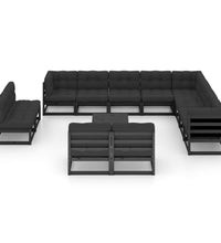 14-tlg. Garten-Lounge-Set mit Kissen Schwarz Massivholz Kiefer