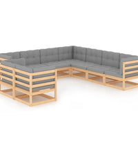 9-tlg. Garten-Lounge-Set mit Kissen Massivholz Kiefer