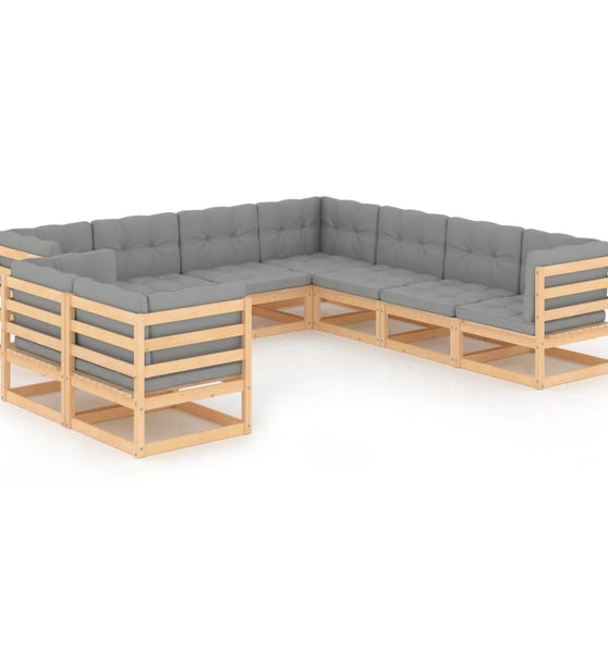 9-tlg. Garten-Lounge-Set mit Kissen Massivholz Kiefer