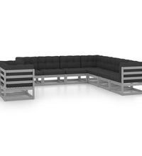 9-tlg. Garten-Lounge-Set mit Kissen Grau Massivholz Kiefer