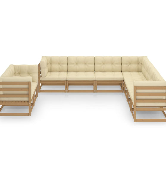 9-tlg Garten-Lounge-Set mit Kissen Honigbraun Massivholz Kiefer