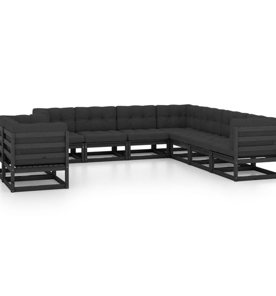 9-tlg. Garten-Lounge-Set mit Kissen Schwarz Massivholz Kiefer