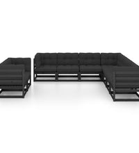 9-tlg. Garten-Lounge-Set mit Kissen Schwarz Massivholz Kiefer