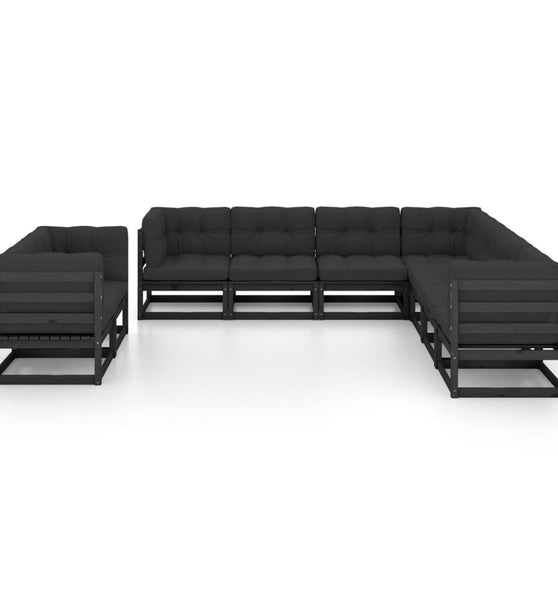 9-tlg. Garten-Lounge-Set mit Kissen Schwarz Massivholz Kiefer