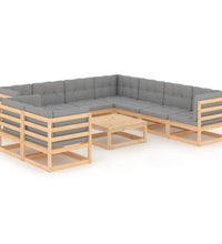 10-tlg. Garten-Lounge-Set mit Kissen Massivholz Kiefer