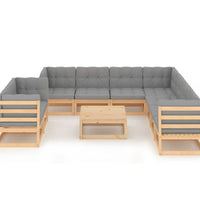 10-tlg. Garten-Lounge-Set mit Kissen Massivholz Kiefer