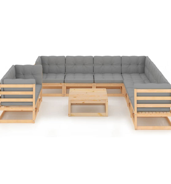 10-tlg. Garten-Lounge-Set mit Kissen Massivholz Kiefer