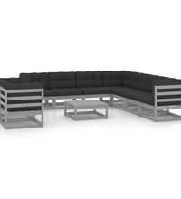 10-tlg. Garten-Lounge-Set mit Kissen Grau Massivholz Kiefer