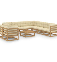 10-tlg. Garten-Lounge-Set mit Kissen Honigbraun Massivholz