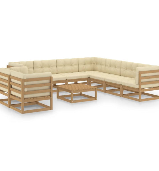 10-tlg. Garten-Lounge-Set mit Kissen Honigbraun Massivholz