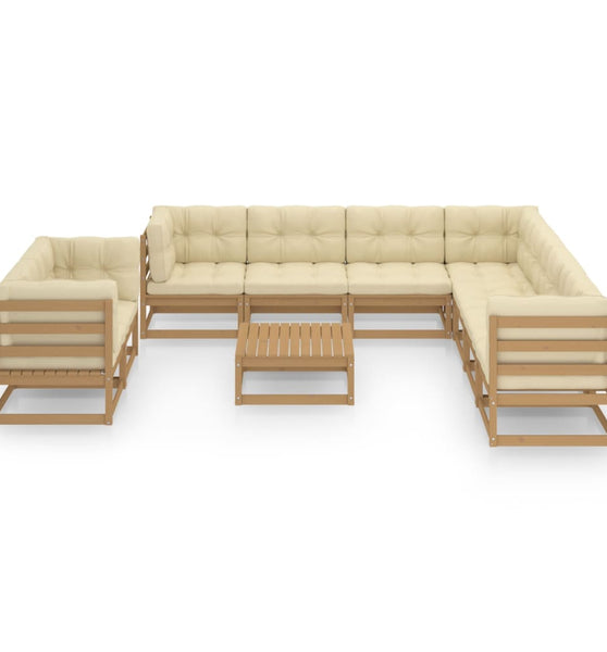 10-tlg. Garten-Lounge-Set mit Kissen Honigbraun Massivholz