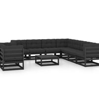 10-tlg. Garten-Lounge-Set mit Kissen Schwarz Massivholz Kiefer