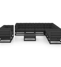 10-tlg. Garten-Lounge-Set mit Kissen Schwarz Massivholz Kiefer