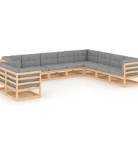 10-tlg. Garten-Lounge-Set mit Kissen Massivholz Kiefer