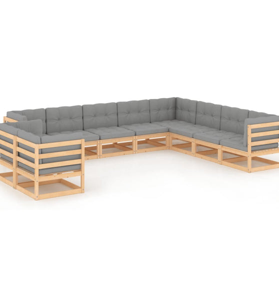 10-tlg. Garten-Lounge-Set mit Kissen Massivholz Kiefer