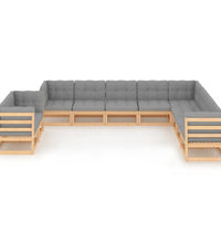 10-tlg. Garten-Lounge-Set mit Kissen Massivholz Kiefer