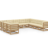 10-tlg. Garten-Lounge-Set mit Kissen Honigbraun Massivholz