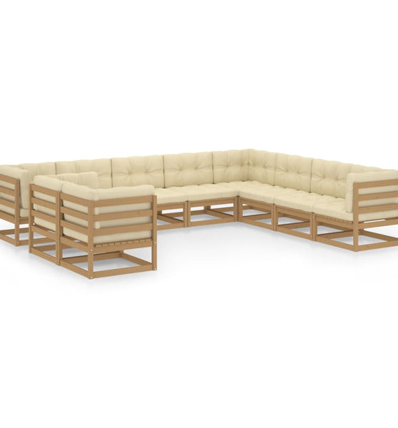 10-tlg. Garten-Lounge-Set mit Kissen Honigbraun Massivholz