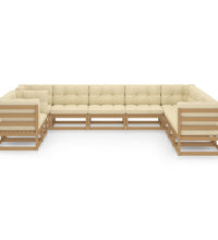 10-tlg. Garten-Lounge-Set mit Kissen Honigbraun Massivholz