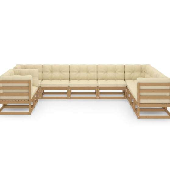 10-tlg. Garten-Lounge-Set mit Kissen Honigbraun Massivholz