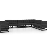 10-tlg. Garten-Lounge-Set mit Kissen Schwarz Massivholz Kiefer