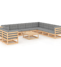 11-tlg. Garten-Lounge-Set mit Kissen Kiefer Massivholz