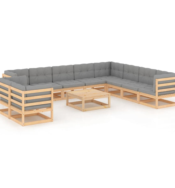 11-tlg. Garten-Lounge-Set mit Kissen Kiefer Massivholz