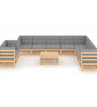 11-tlg. Garten-Lounge-Set mit Kissen Kiefer Massivholz