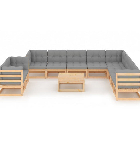 11-tlg. Garten-Lounge-Set mit Kissen Kiefer Massivholz