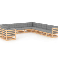 11-tlg. Garten-Lounge-Set mit Kissen Kiefer Massivholz