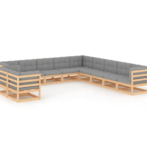 11-tlg. Garten-Lounge-Set mit Kissen Kiefer Massivholz