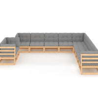 11-tlg. Garten-Lounge-Set mit Kissen Kiefer Massivholz