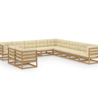 11-tlg. Garten-Lounge-Set mit Kissen Honigbraun Massivholz