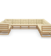 11-tlg. Garten-Lounge-Set mit Kissen Honigbraun Massivholz