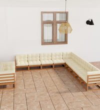11-tlg. Garten-Lounge-Set mit Kissen Honigbraun Massivholz