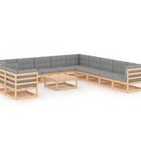 12-tlg. Garten-Lounge-Set mit Kissen Massivholz Kiefer