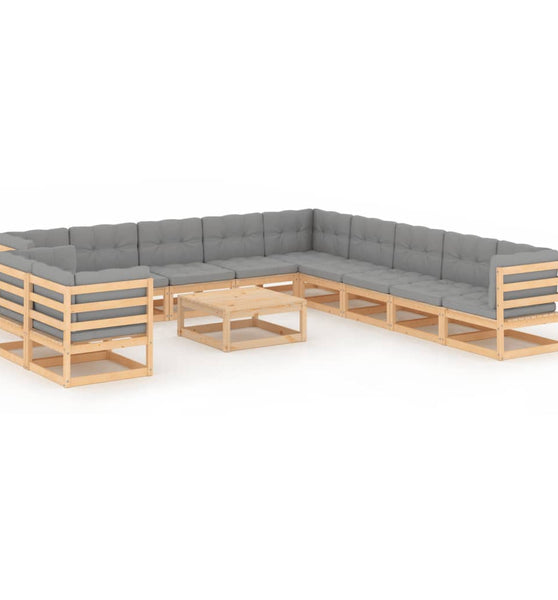 12-tlg. Garten-Lounge-Set mit Kissen Massivholz Kiefer