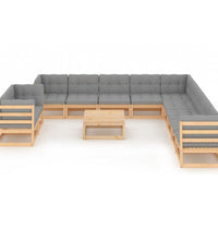 12-tlg. Garten-Lounge-Set mit Kissen Massivholz Kiefer