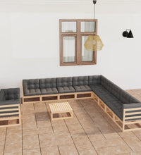 12-tlg. Garten-Lounge-Set mit Kissen Massivholz Kiefer