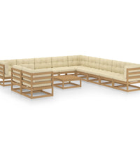 12-tlg. Garten-Lounge-Set mit Kissen Honigbraun Massivholz