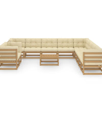 12-tlg. Garten-Lounge-Set mit Kissen Honigbraun Massivholz