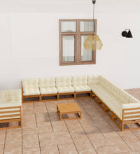 12-tlg. Garten-Lounge-Set mit Kissen Honigbraun Massivholz