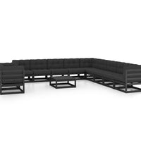 12-tlg. Garten-Lounge-Set mit Kissen Schwarz Massivholz Kiefer