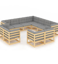 11-tlg. Garten-Lounge-Set mit Kissen Kiefer Massivholz