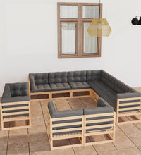 11-tlg. Garten-Lounge-Set mit Kissen Kiefer Massivholz